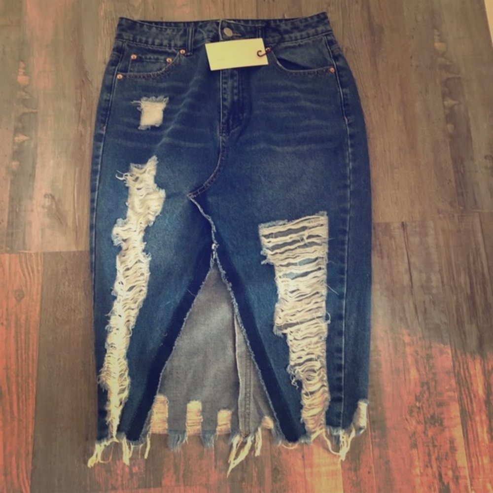 Distressed Denim Skirt NWT